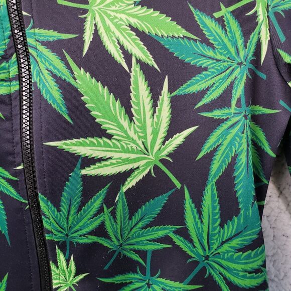 Peacocks Green Weed Leaf Hoodie S Black Green Zip Up Streetwear Y2K Skater 35x23 - Picture 5 of 8